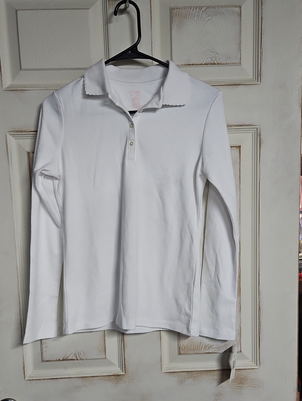 Chaps Brand White Long-Sleeve Polo Top